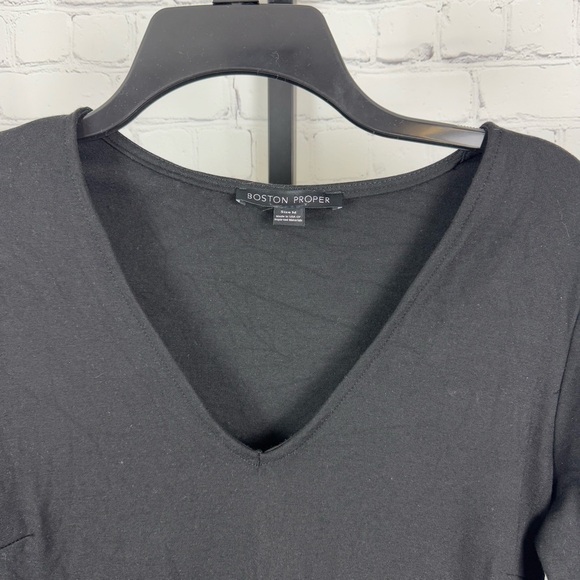 Boston Proper V-Neck Black Form Fitting 3/4 Length Sleeve Dress Size Medium - Picture 2 of 7